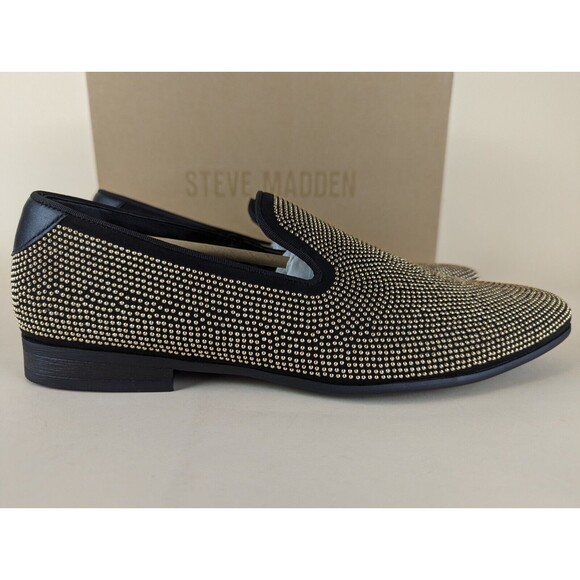 Steve Madden Mezmoryz Loafers Mens 8 Black Gold Studded Slip On Shoes NWB - Picture 5 of 13